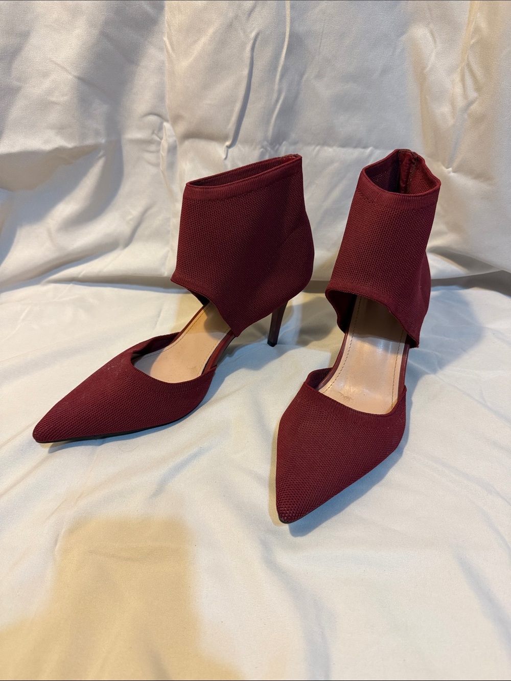 Pointed-Toe Burgundy Ankle Cuff Heels